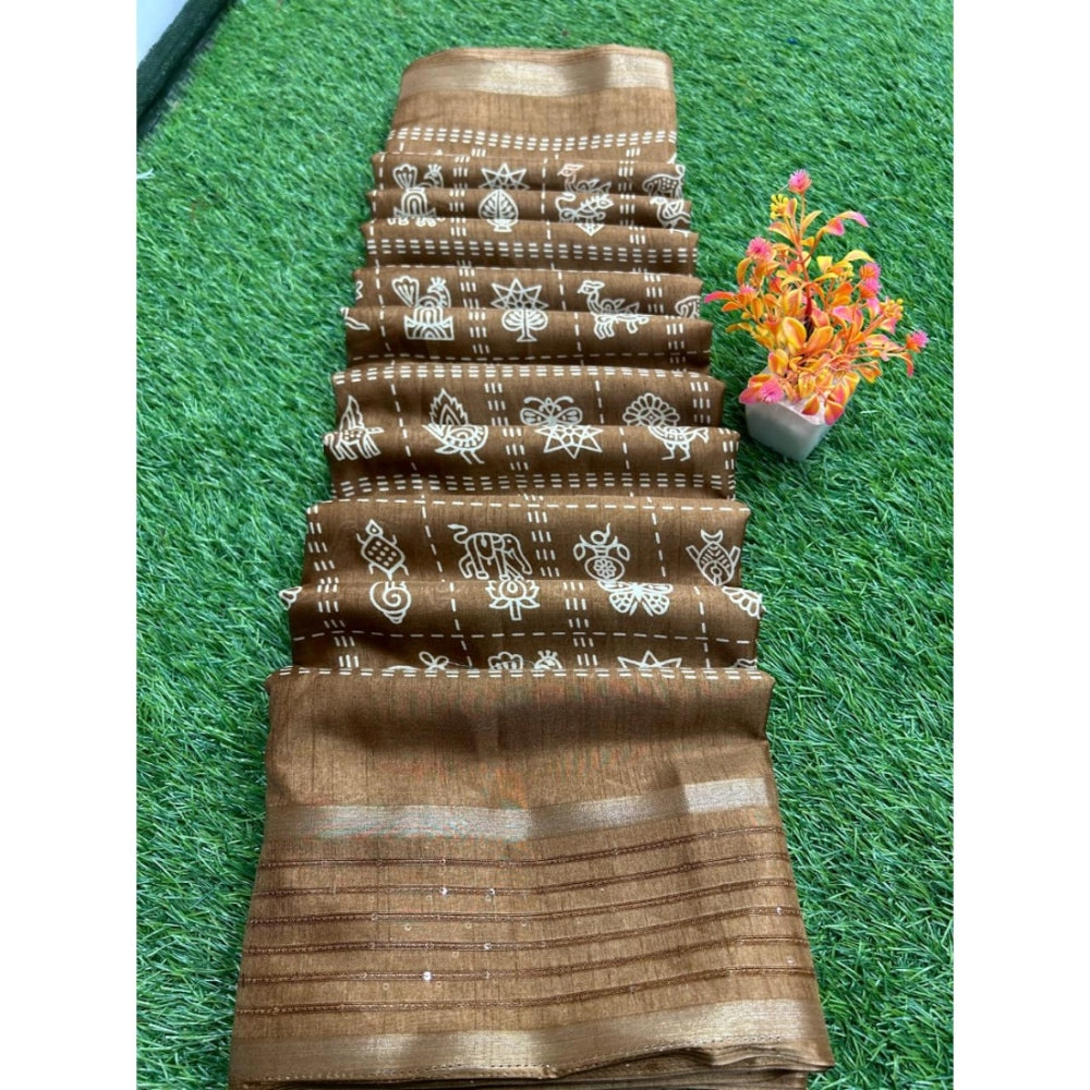 Amfyn Women's Art Silk Printed Saree With Unstitched Blouse (Orange, 5-5 Mtrs)