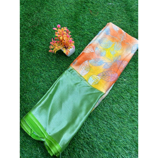 Amfyn Women's Brasso Printed Saree With Unstitched Blouse (Orange, 5-5 Mtrs)