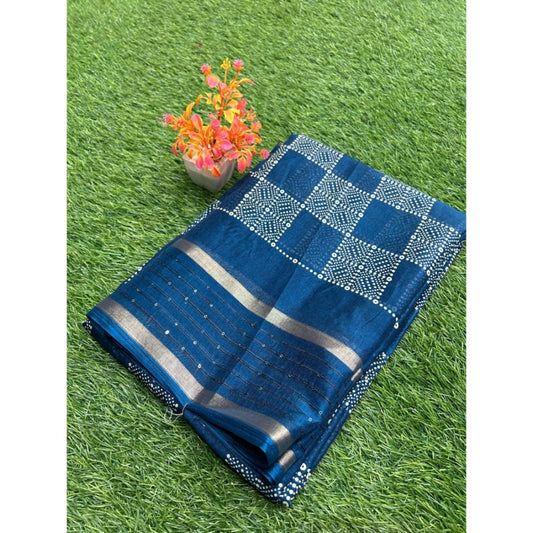 Amfyn Women's Art Silk Printed Saree With Unstitched Blouse (Blue, 5-5 Mtrs)