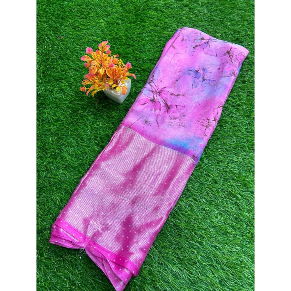 Amfyn Women's Brasso Printed Saree With Unstitched Blouse (Pink, 5-5 Mtrs)