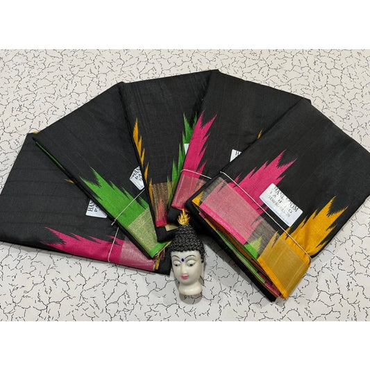 Amfyn Women's Tussar Silk Printed Saree With Unstitched Blouse (Black, 5-5 Mtrs)