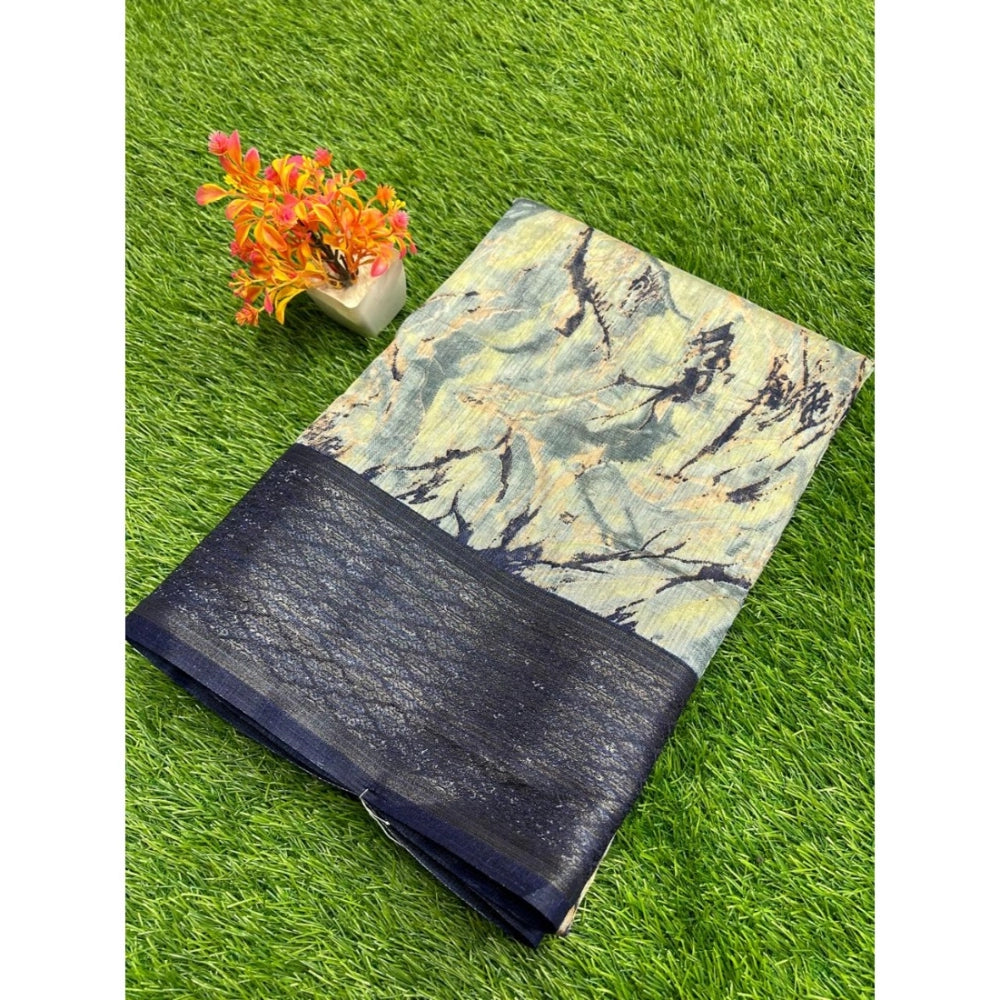 Amfyn Women's Cotton Printed Saree With Unstitched Blouse (Grey, 5-5 Mtrs)