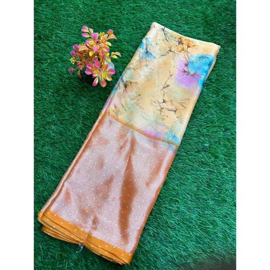 Amfyn Women's Brasso Printed Saree With Unstitched Blouse (Orange, 5-5 Mtrs)