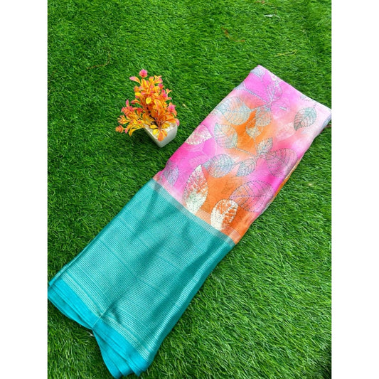 Amfyn Women's Brasso Printed Saree With Unstitched Blouse (Babypink, 5-5 Mtrs)