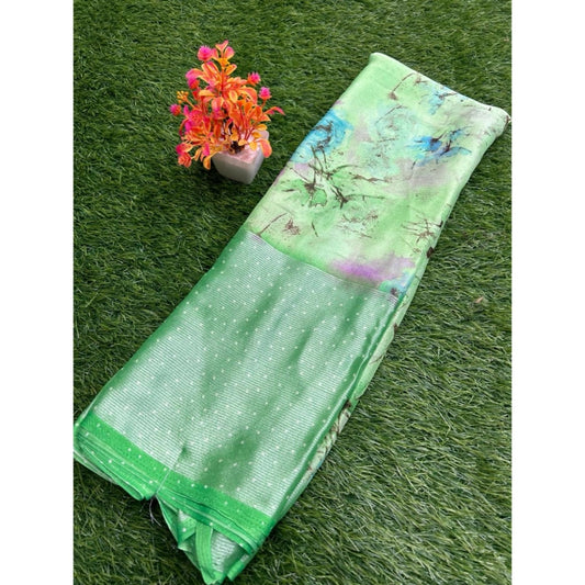 Amfyn Women's Brasso Printed Saree With Unstitched Blouse (Green, 5-5 Mtrs)