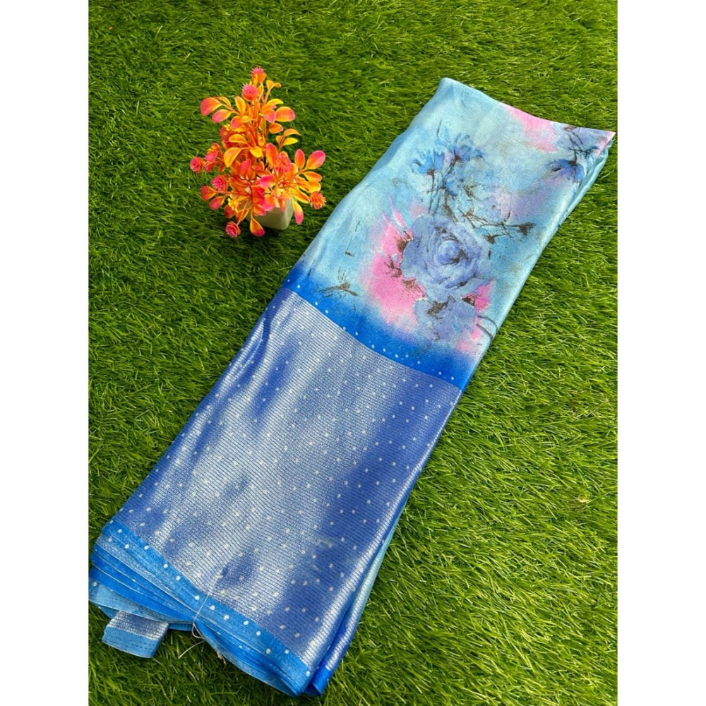Amfyn Women's Brasso Printed Saree With Unstitched Blouse (Blue, 5-5 Mtrs)