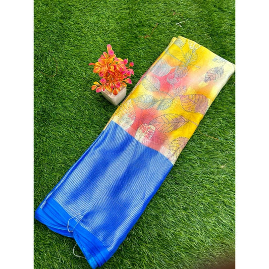 Amfyn Women's Brasso Printed Saree With Unstitched Blouse (Yellow, 5-5 Mtrs)