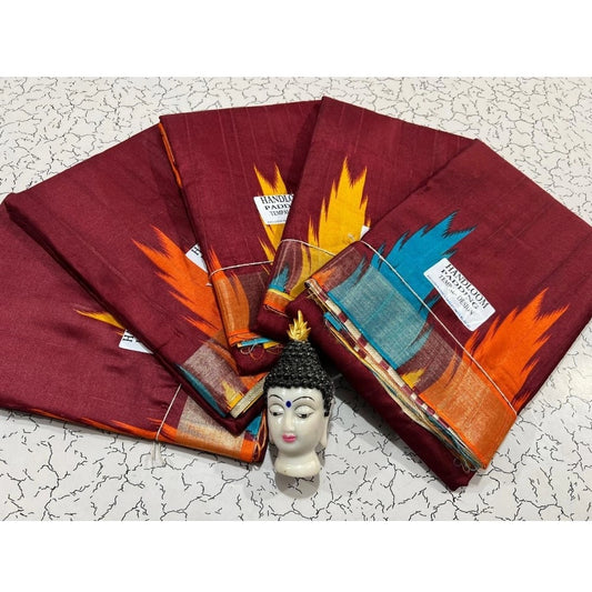 Amfyn Women's Tussar Silk Printed Saree With Unstitched Blouse (Maroon, 5-5 Mtrs)