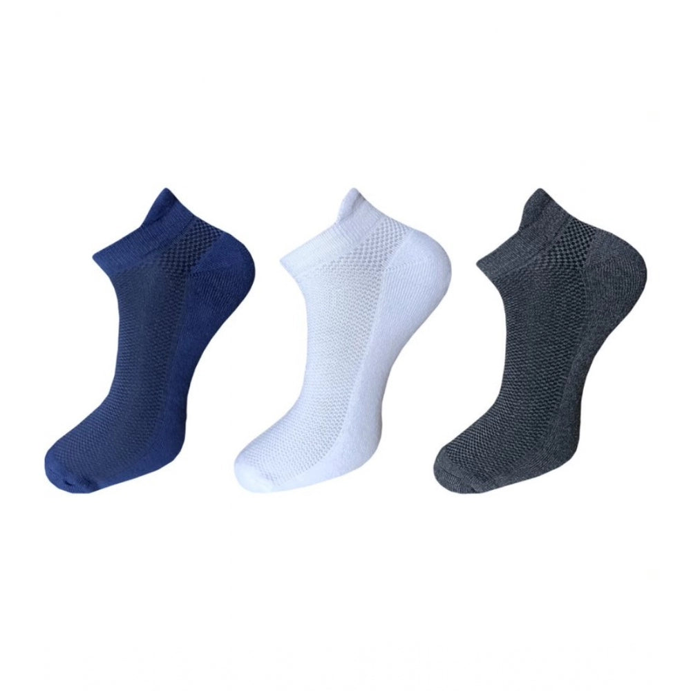 Amfyn 3_Pair Set Unisex Casual Cotton Solid Ankle Length Socks (Multicolor)