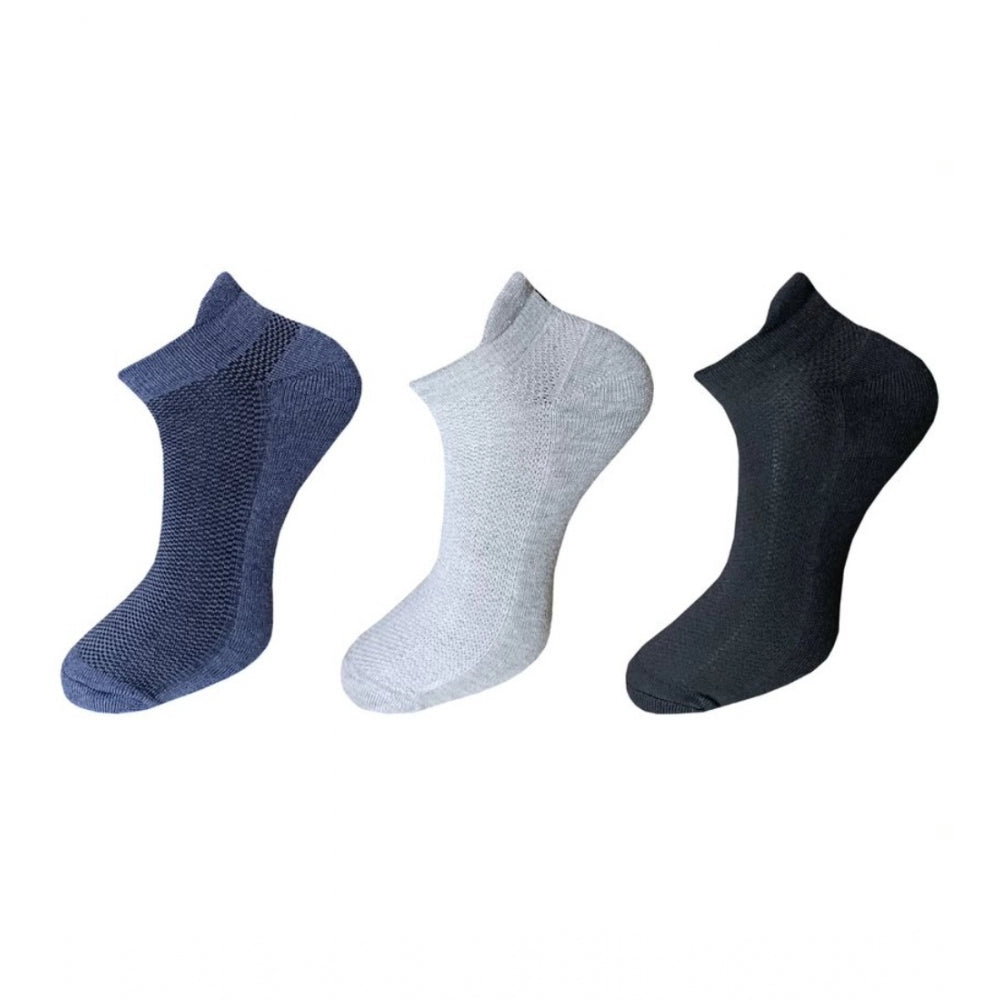 Amfyn 3_Pair Set Unisex Casual Cotton Solid Ankle Length Socks (Multicolor)