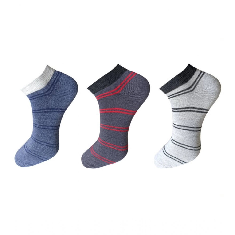 Amfyn 3_Pair Set Unisex Casual Cotton Striped Ankle Length Socks (Multicolor)