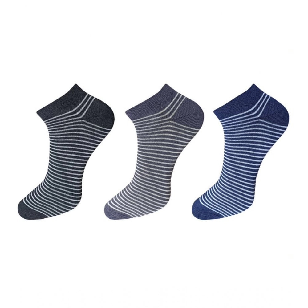 Amfyn 3_Pair Set Unisex Casual Cotton Striped Ankle Length Socks (Multicolor)