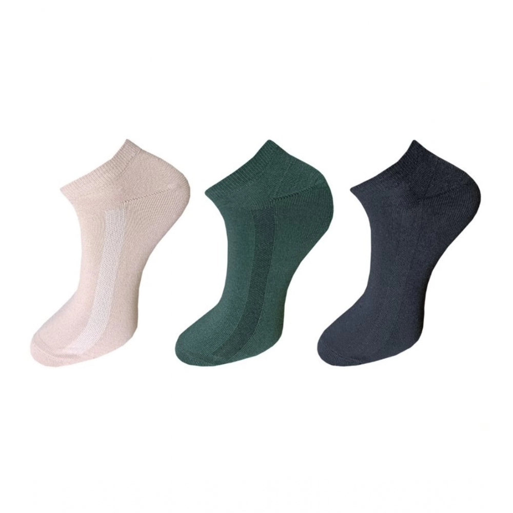 Amfyn 3_Pair Set Unisex Casual Cotton Solid Ankle Length Socks (Multicolor)