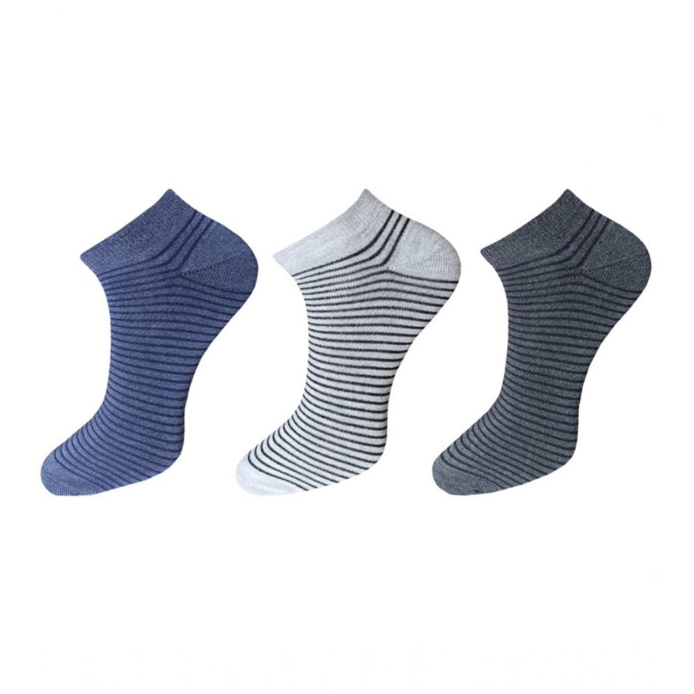Amfyn 3_Pair Set Unisex Casual Cotton Striped Ankle Length Socks (Multicolor)
