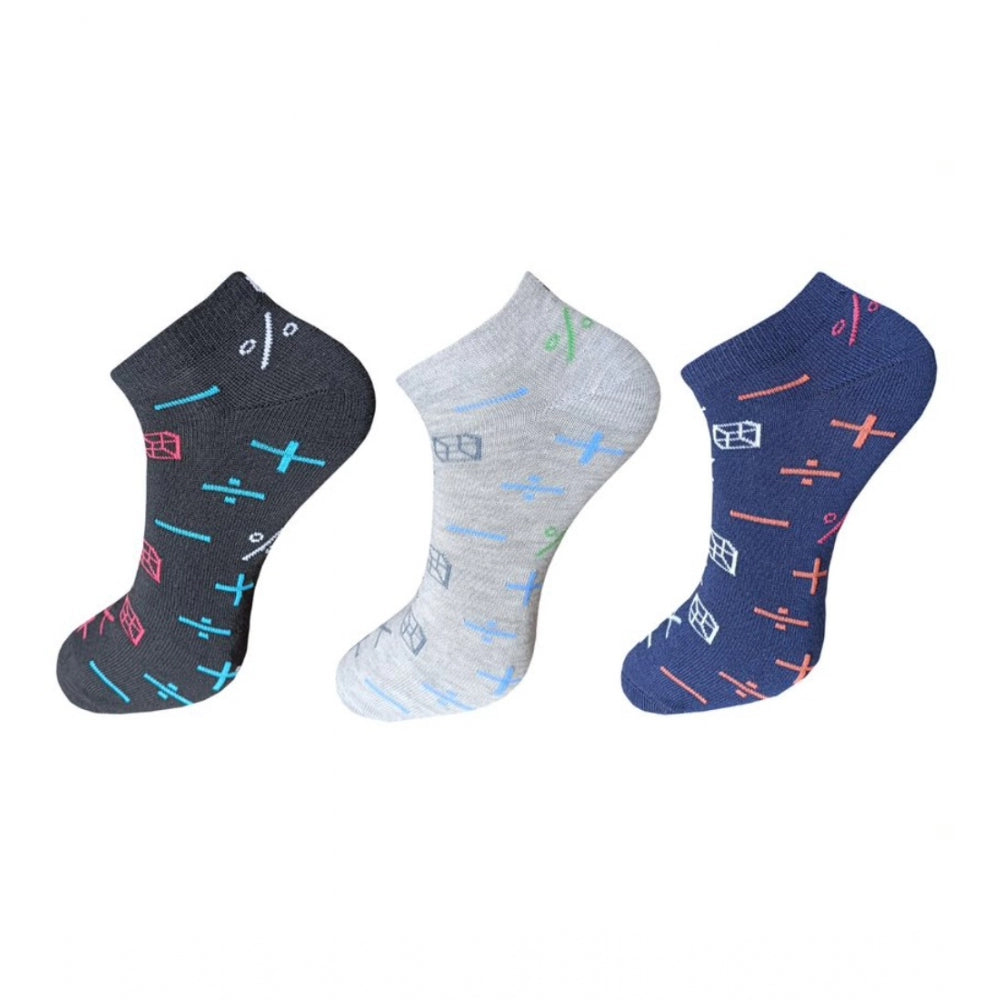 Amfyn 3_Pair Set Unisex Casual Cotton Printed Ankle Length Socks (Multicolor)