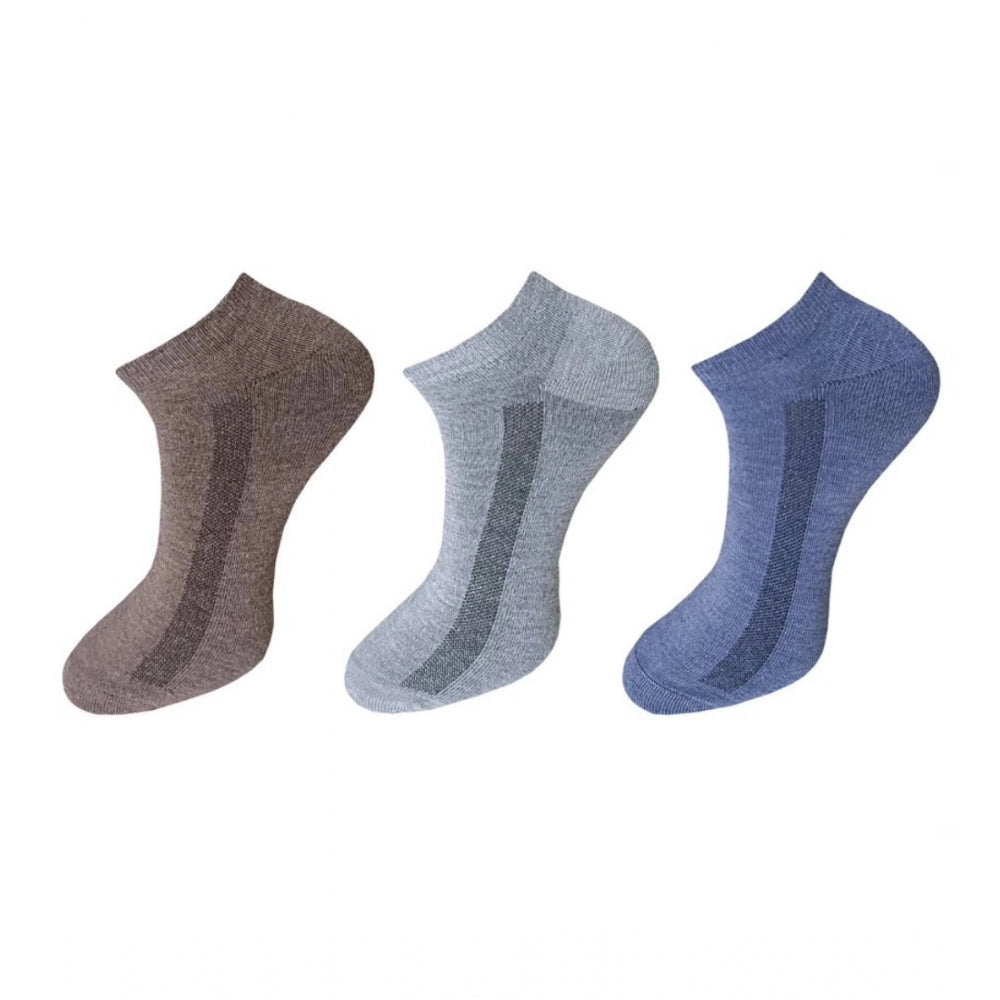 Amfyn 3_Pair Set Unisex Casual Cotton Solid Ankle Length Socks (Multicolor)
