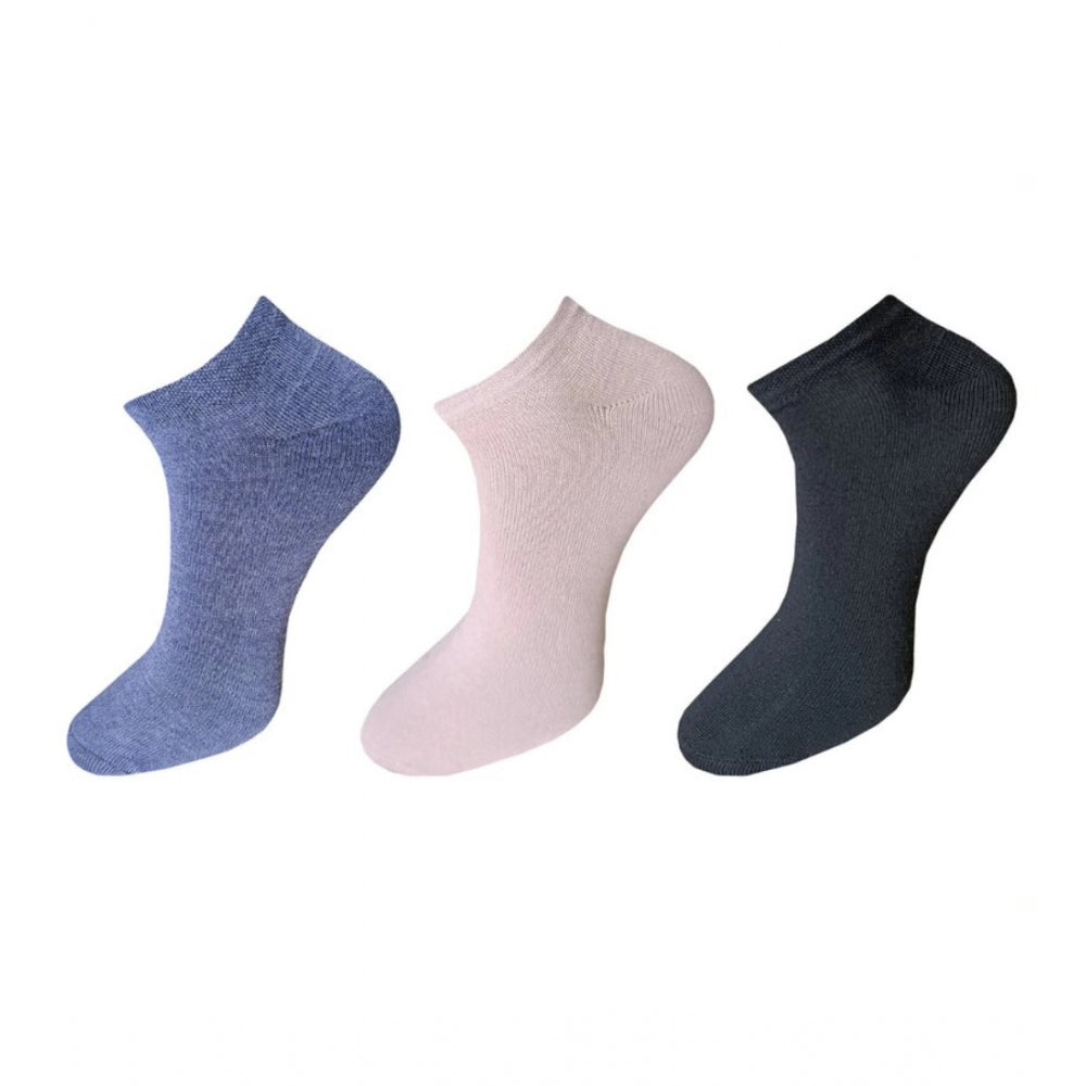 Amfyn 3_Pair Set Unisex Casual Cotton Solid Ankle Length Socks (Multicolor)