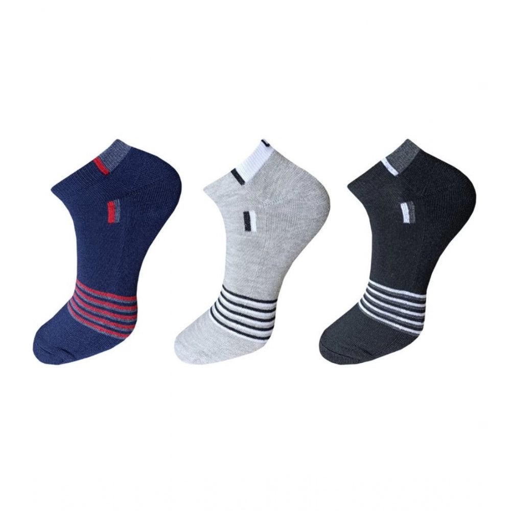Amfyn 3_Pair Set Unisex Casual Cotton Striped Ankle Length Socks (Multicolor)