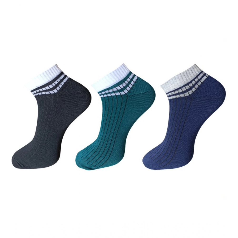 Amfyn 3_Pair Set Unisex Casual Cotton Striped Ankle Length Socks (Multicolor)