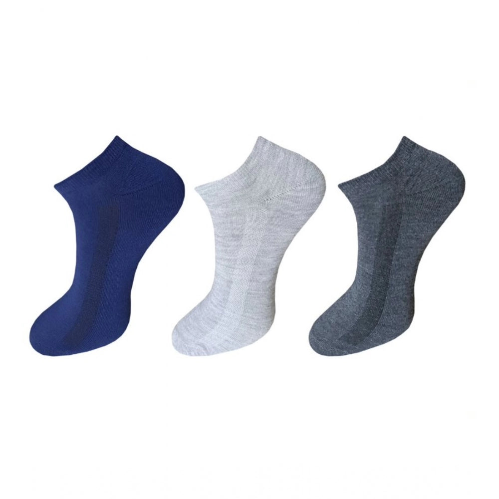 Amfyn 3_Pair Set Unisex Casual Cotton Solid Ankle Length Socks (Multicolor)