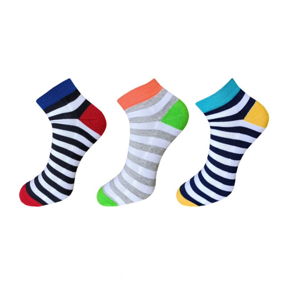 Amfyn 3_Pair Set Unisex Casual Cotton Striped Ankle Length Socks (Multicolor)