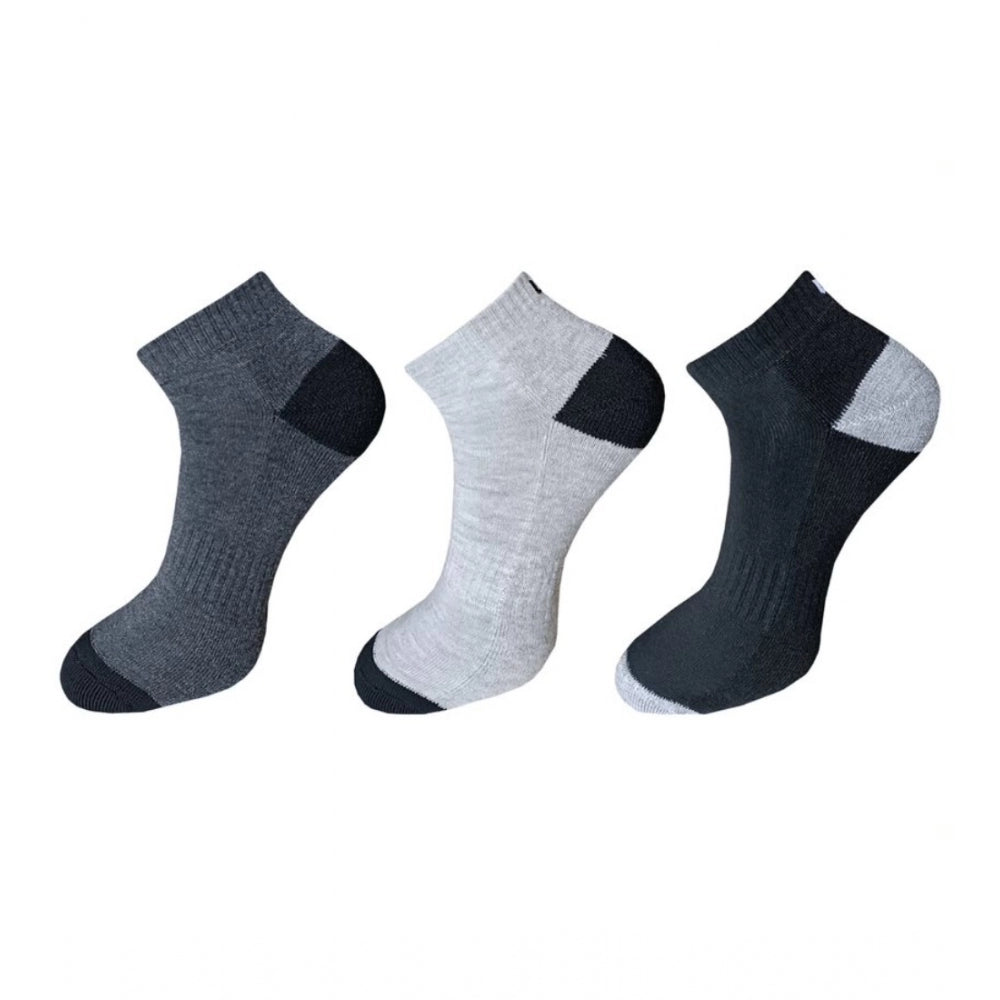 Amfyn 3_Pair Set Unisex Casual Cotton Solid Ankle Length Socks (Multicolor)