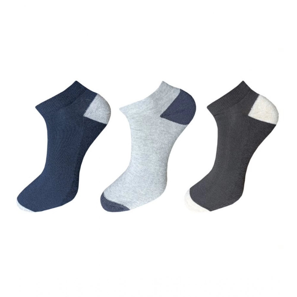 Amfyn 3_Pair Set Unisex Casual Cotton Solid Ankle Length Socks (Multicolor)