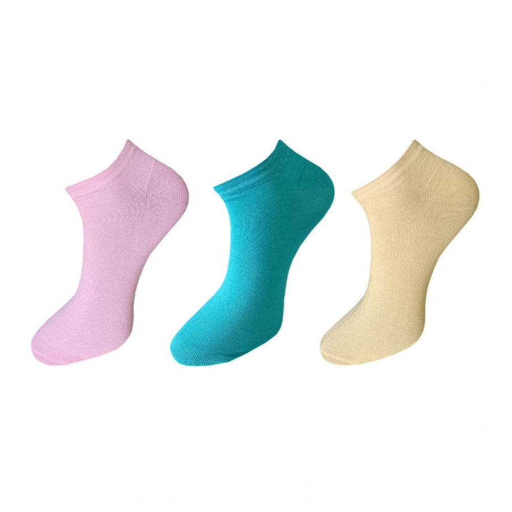 Amfyn 3_Pair Set Unisex Casual Cotton Solid Ankle Length Socks (Multicolor)