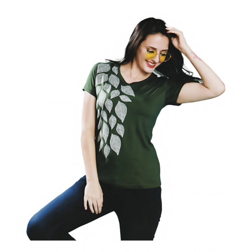 Amfyn Women's Cotton Printed Round Neck T.Shirt (Green)