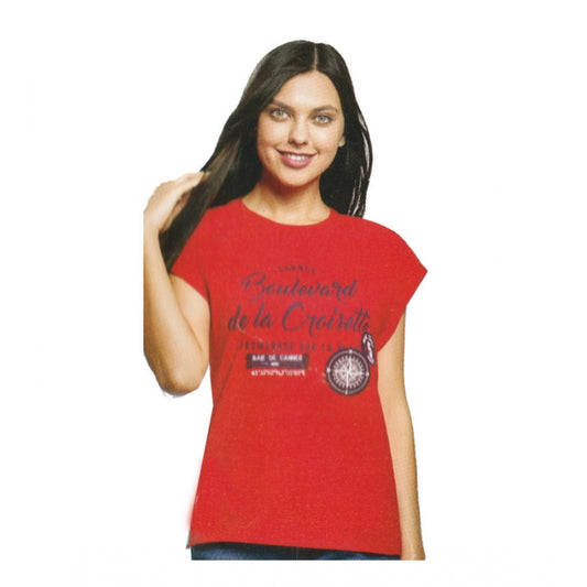 Amfyn Women's Cotton Printed Round Neck T.Shirt (Red)