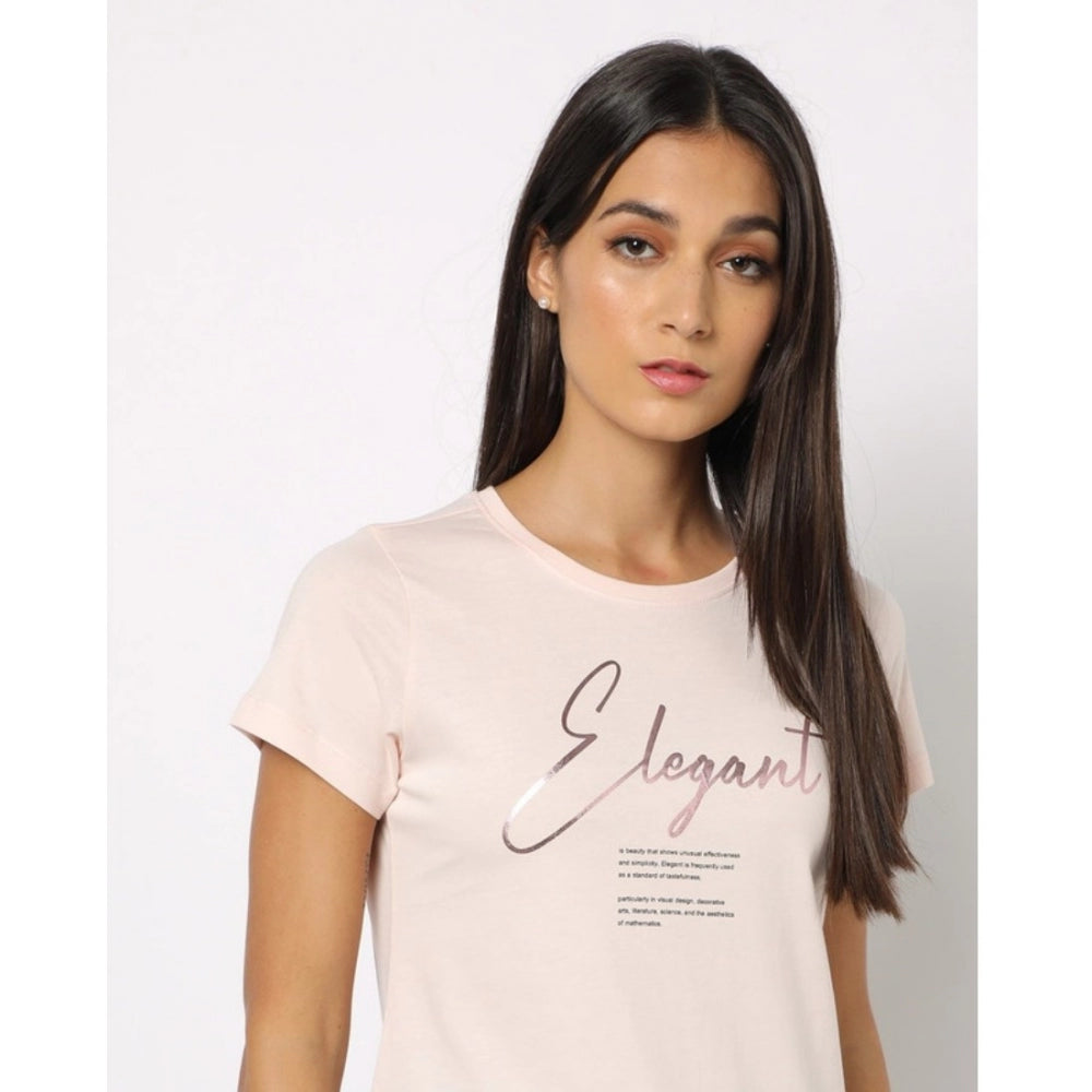 Amfyn Women's Cotton Printed Round Neck T.Shirt (Pink)