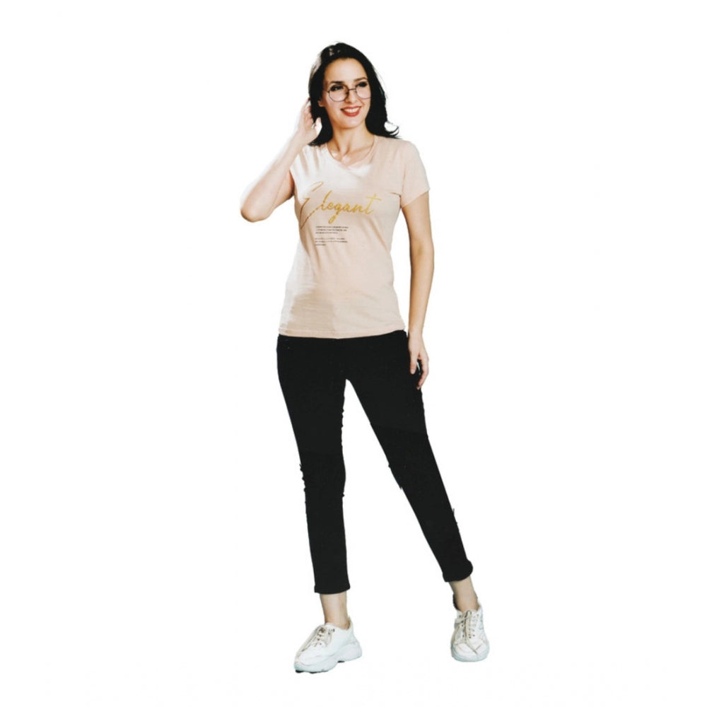 Amfyn Women's Cotton Printed Round Neck T.Shirt (Pink)