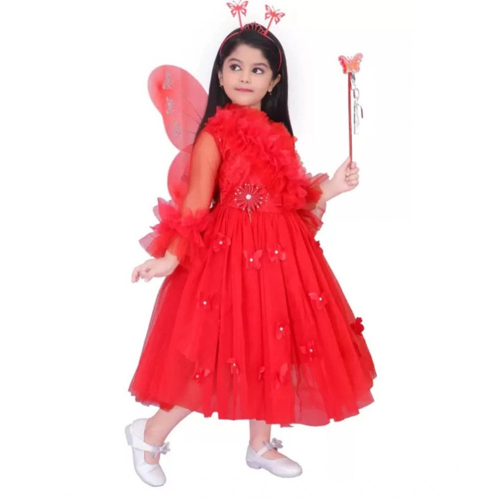 Amfyn Girl's Net  Pari Dresses (Red)