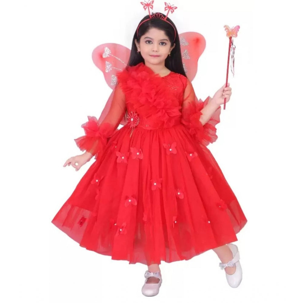 Amfyn Girl's Net  Pari Dresses (Red)