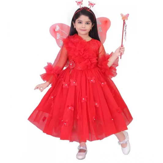 Amfyn Girl's Net  Pari Dresses (Red)