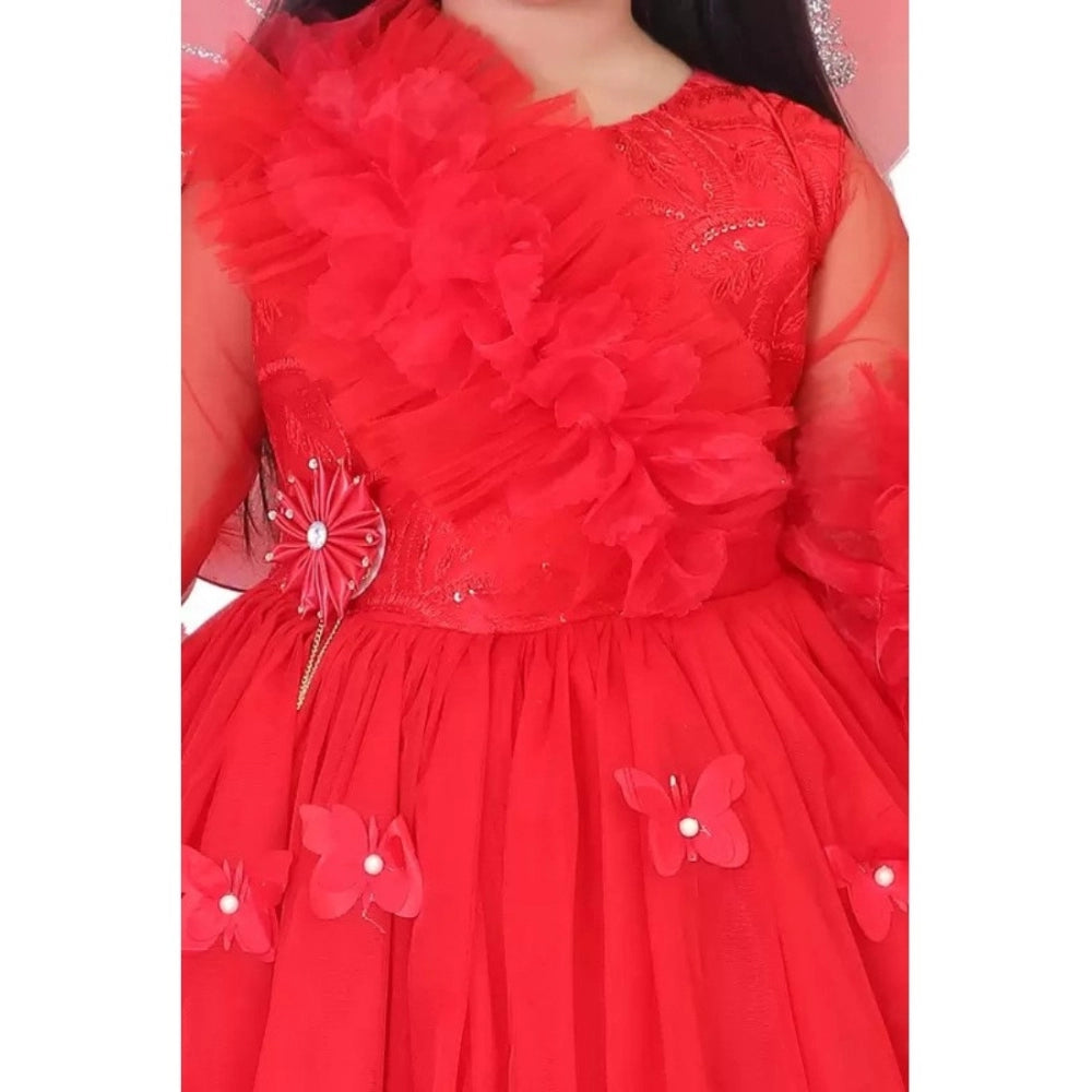 Amfyn Girl's Net  Pari Dresses (Red)