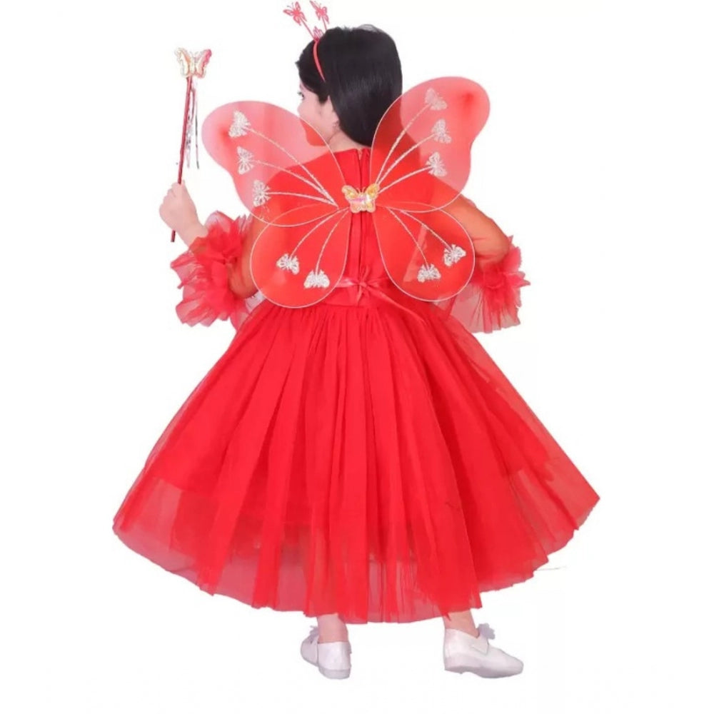 Amfyn Girl's Net  Pari Dresses (Red)