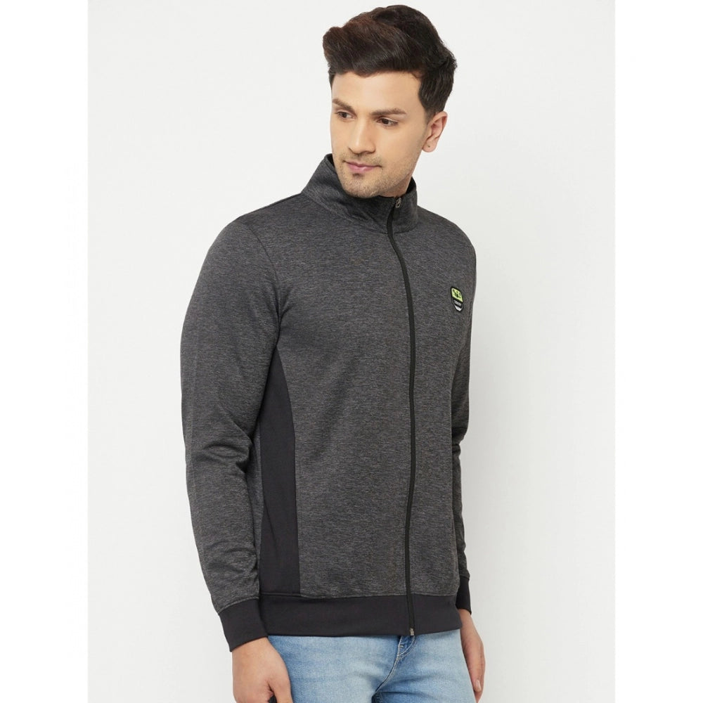 Amfyn Men's Solid Lycra Blend Full Sleeve Casual Jacket (Grey)