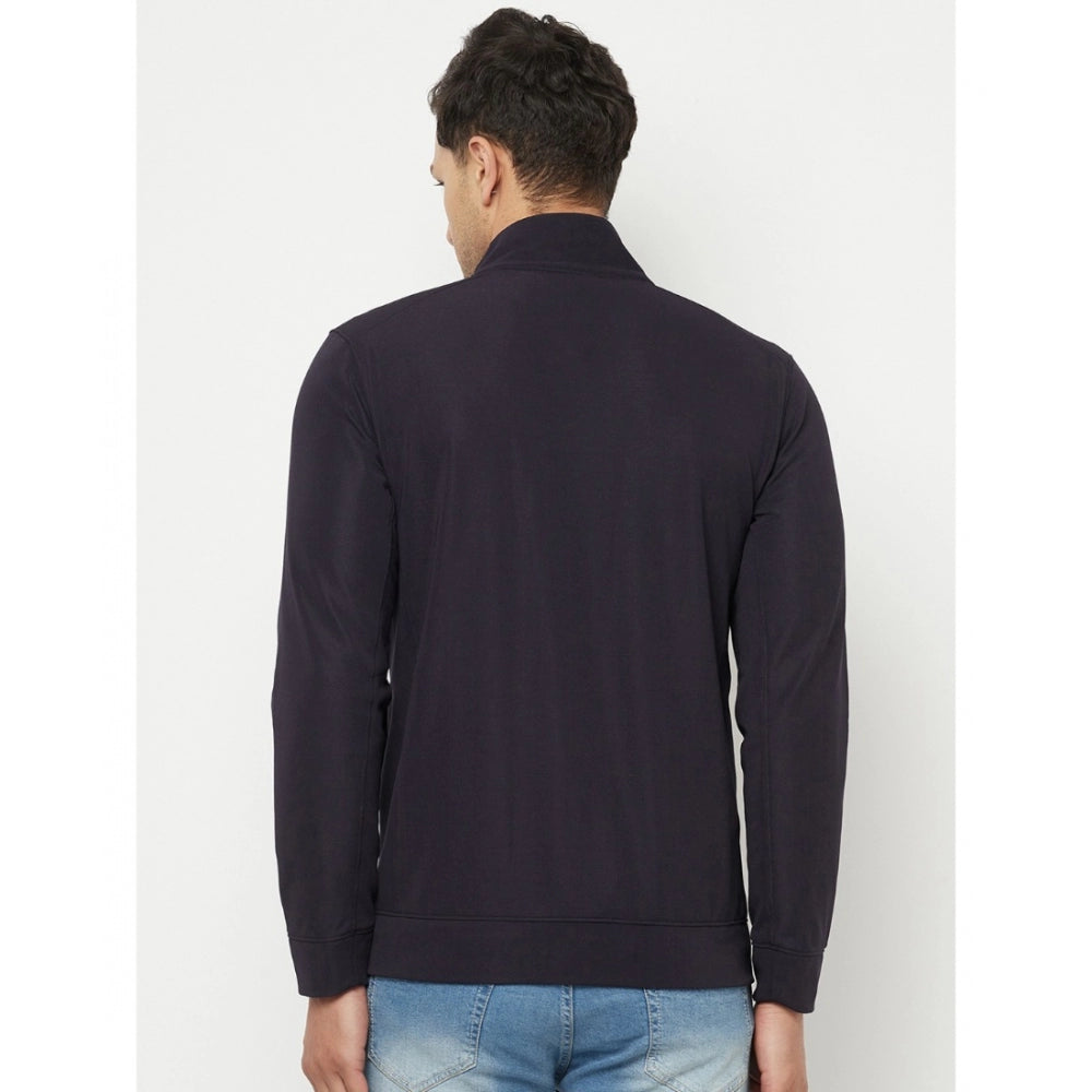 Amfyn Men's Solid Lycra Blend Full Sleeve Casual Jacket (Navy-Blue)