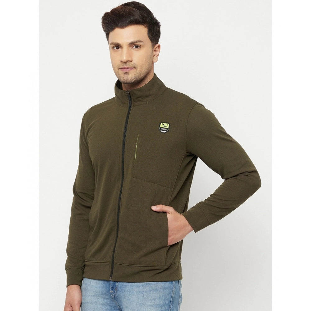 Amfyn Men's Solid Polyester Full Sleeve Casual Jacket (Green)