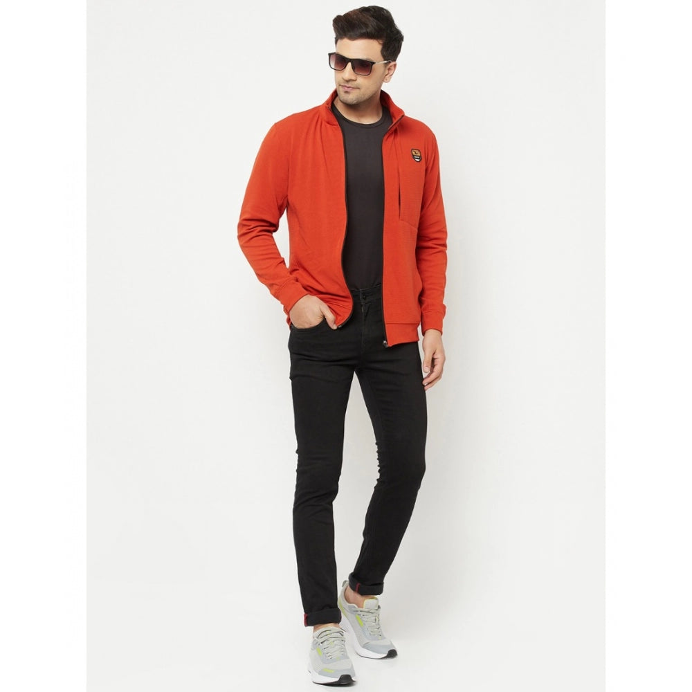 Amfyn Men's Solid Lycra Blend Full Sleeve Casual Jacket (Orange)