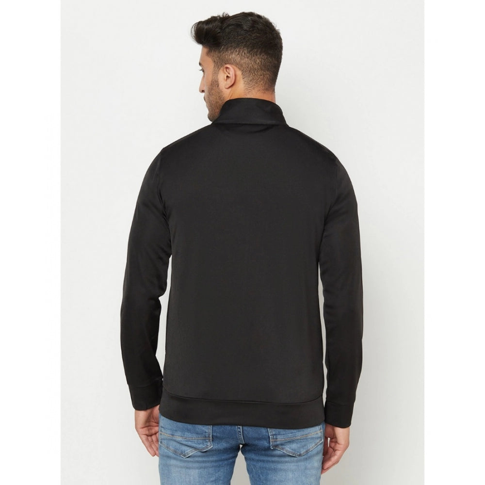 Amfyn Men's Solid Lycra Blend Full Sleeve Casual Jacket (Black)