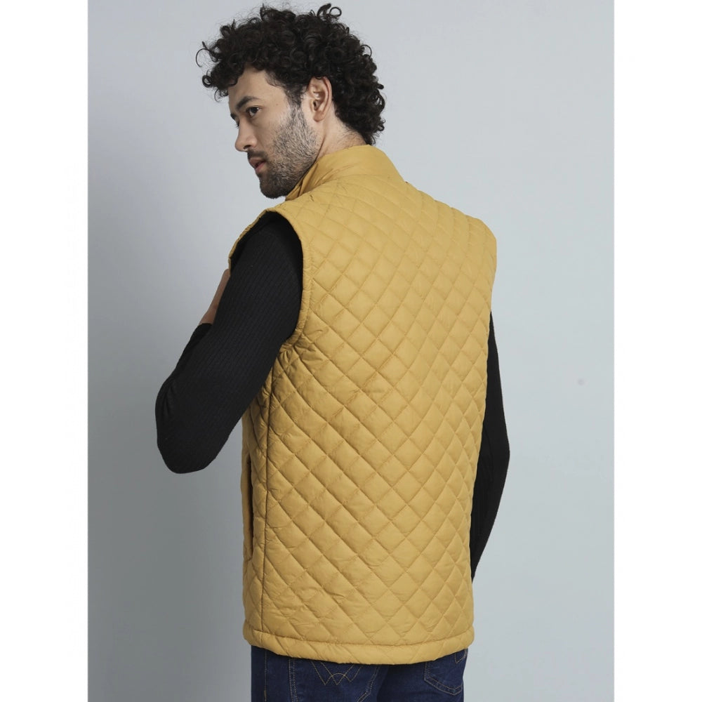 Amfyn Men's Solid Polyester Sleeveless Bomber Jacket (Yellow)