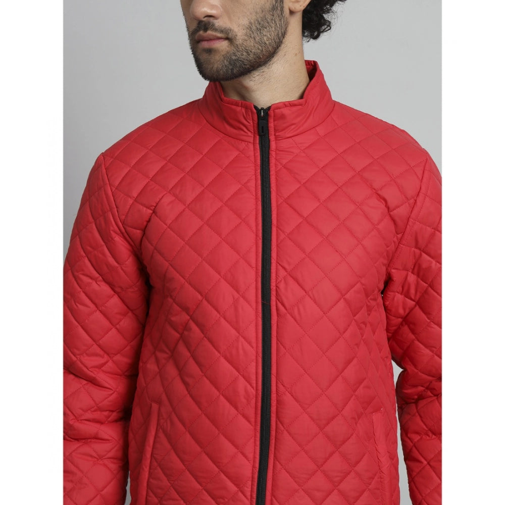 Amfyn Men's Solid Polyester Full Sleeve Bomber Jacket (Red)