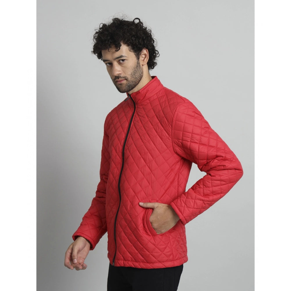 Amfyn Men's Solid Polyester Full Sleeve Bomber Jacket (Red)