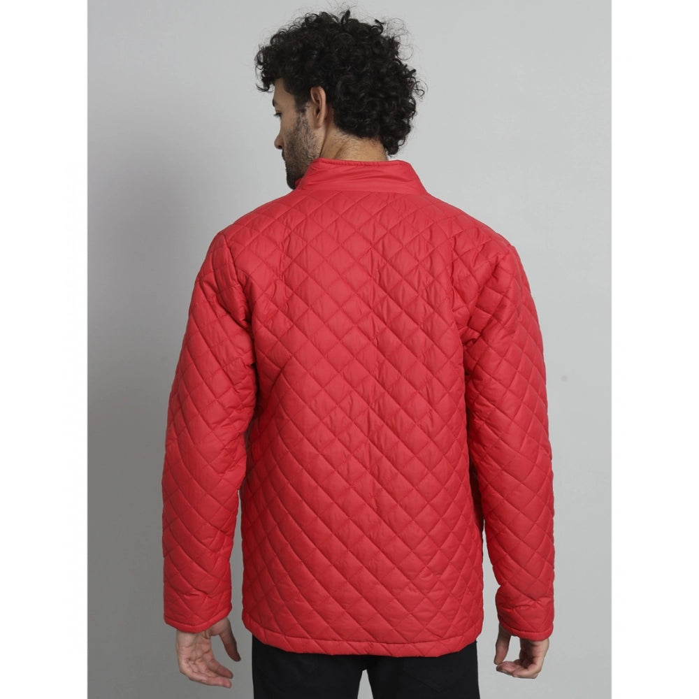 Amfyn Men's Solid Polyester Full Sleeve Bomber Jacket (Red)