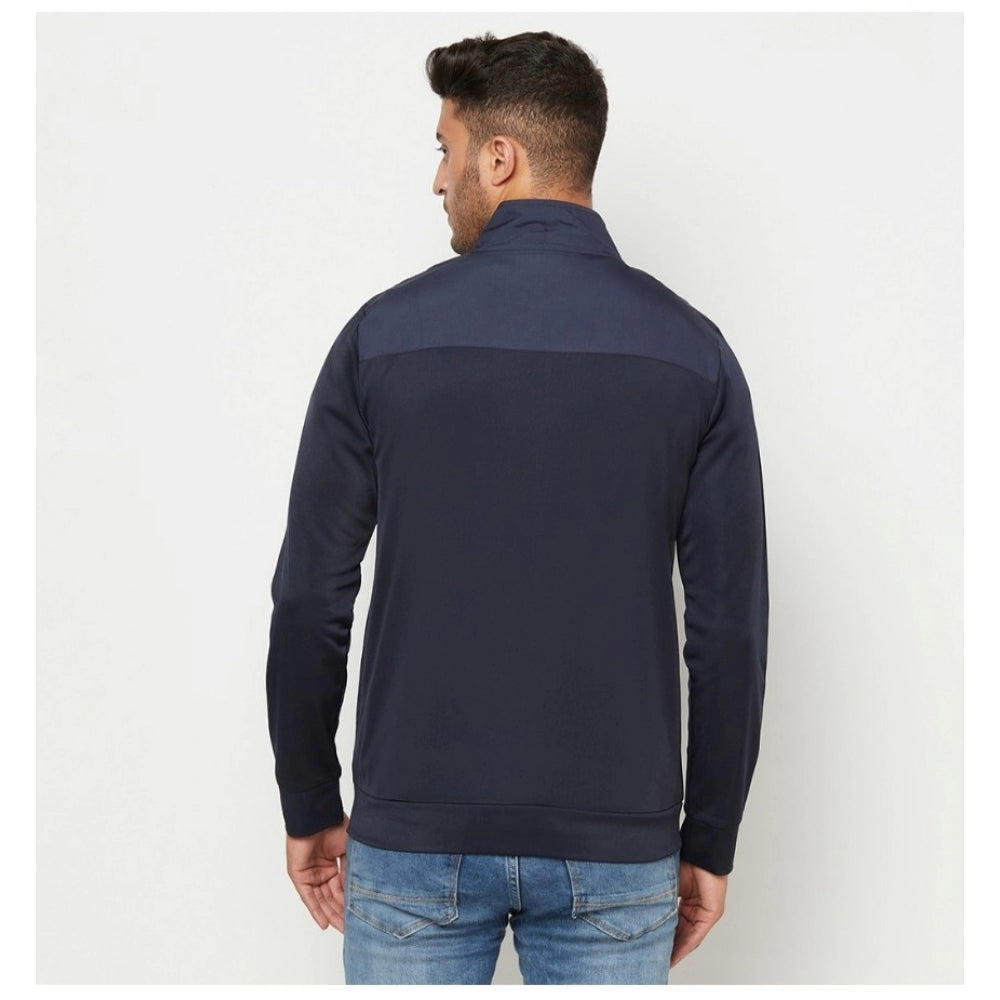 Amfyn Men's Solid Lycra Blend Full Sleeve Casual Jacket (Blue)