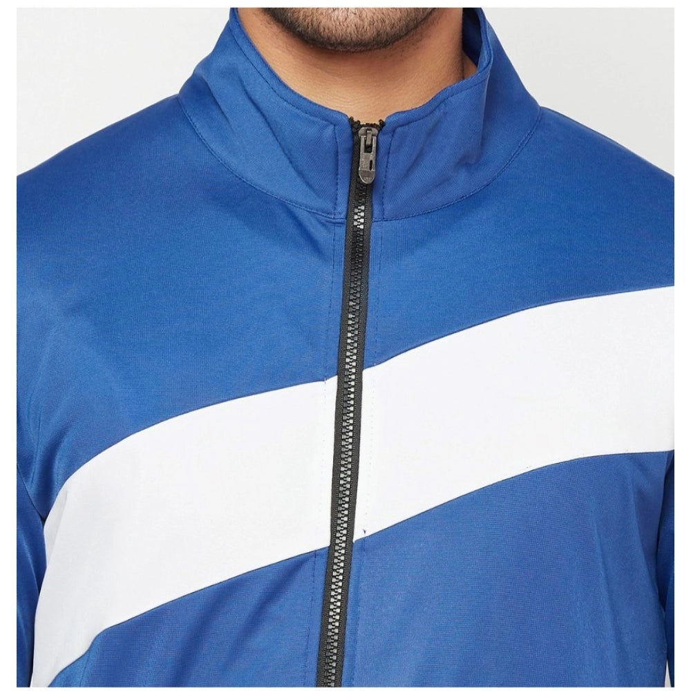 Amfyn Men's Solid Polyester Full Sleeve Casual Jacket (Blue-White)