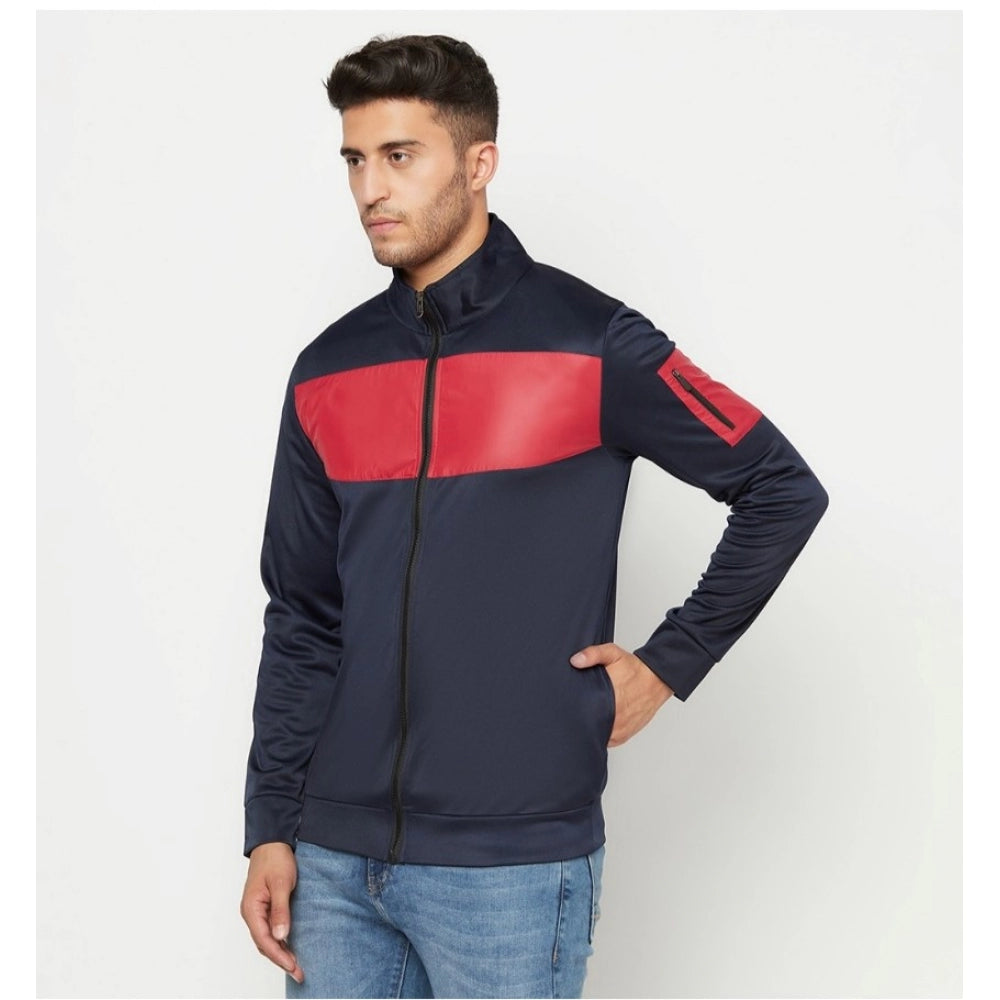 Amfyn Men's Solid Polyester Full Sleeve Casual Jacket (Blue-Red)