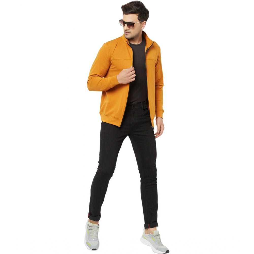 Amfyn Men's Solid Lycra Blend Full Sleeve Casual Jacket (Yellow)